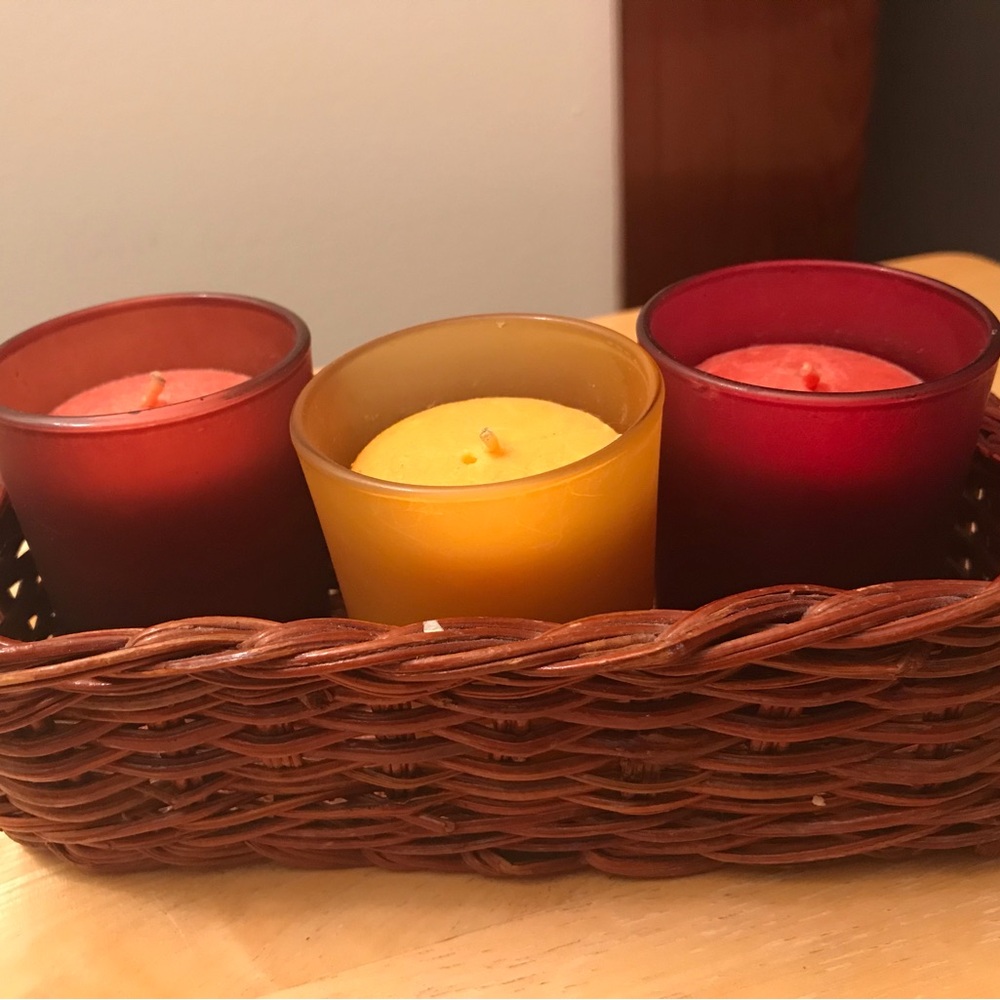 Warm Trio Glass Votive Candle Set in Yellow and Red